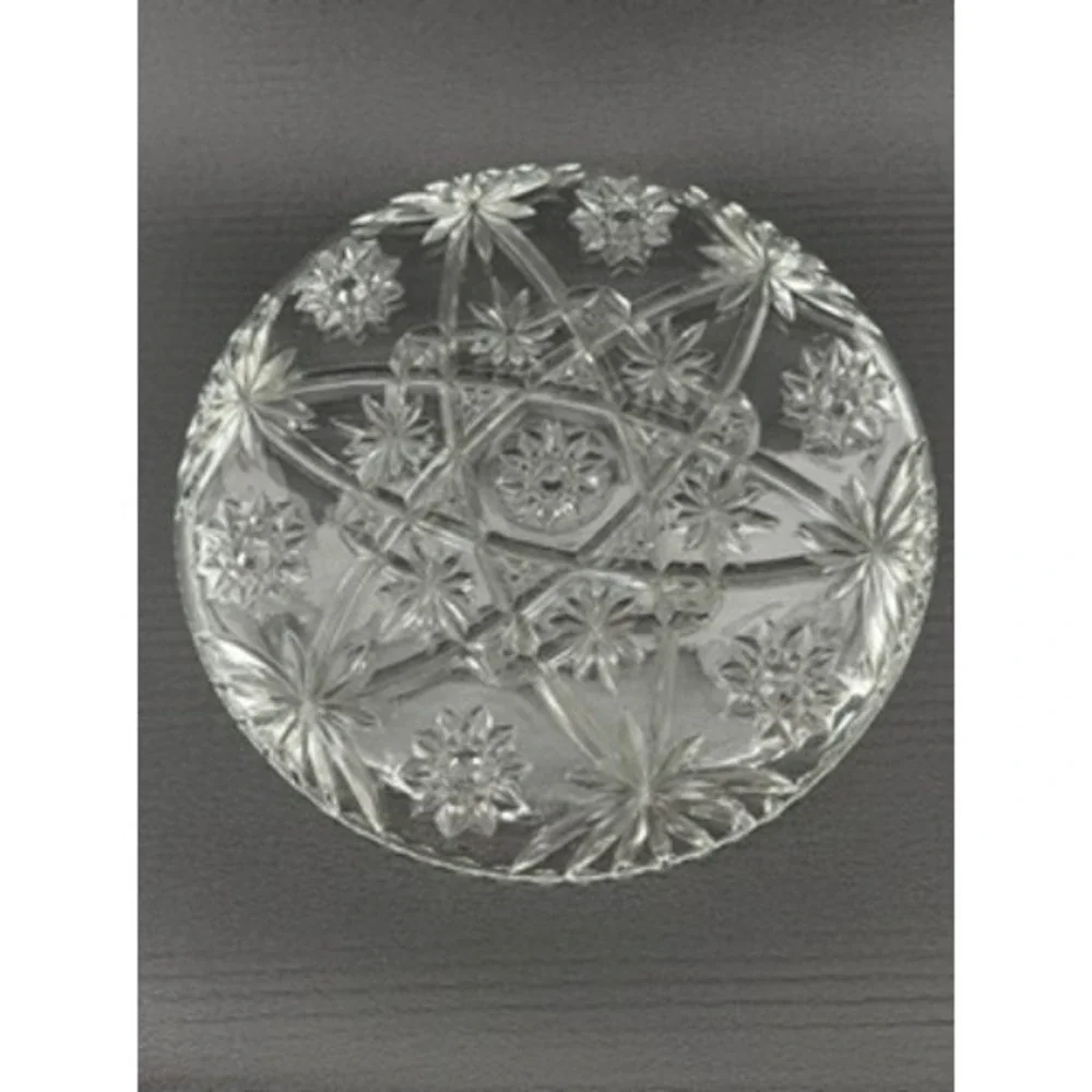 Vintage Clear Pressed Glass Starburst Pinwheel Round Serving Platter 12.5 Inch‎